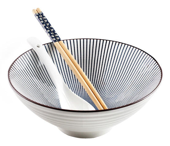 Ibili Nudelsuppenschale Hakata – 4-teiliges Set, 1,2 l, Ø 20,7 cm, Porzellan, spülmaschinenfest