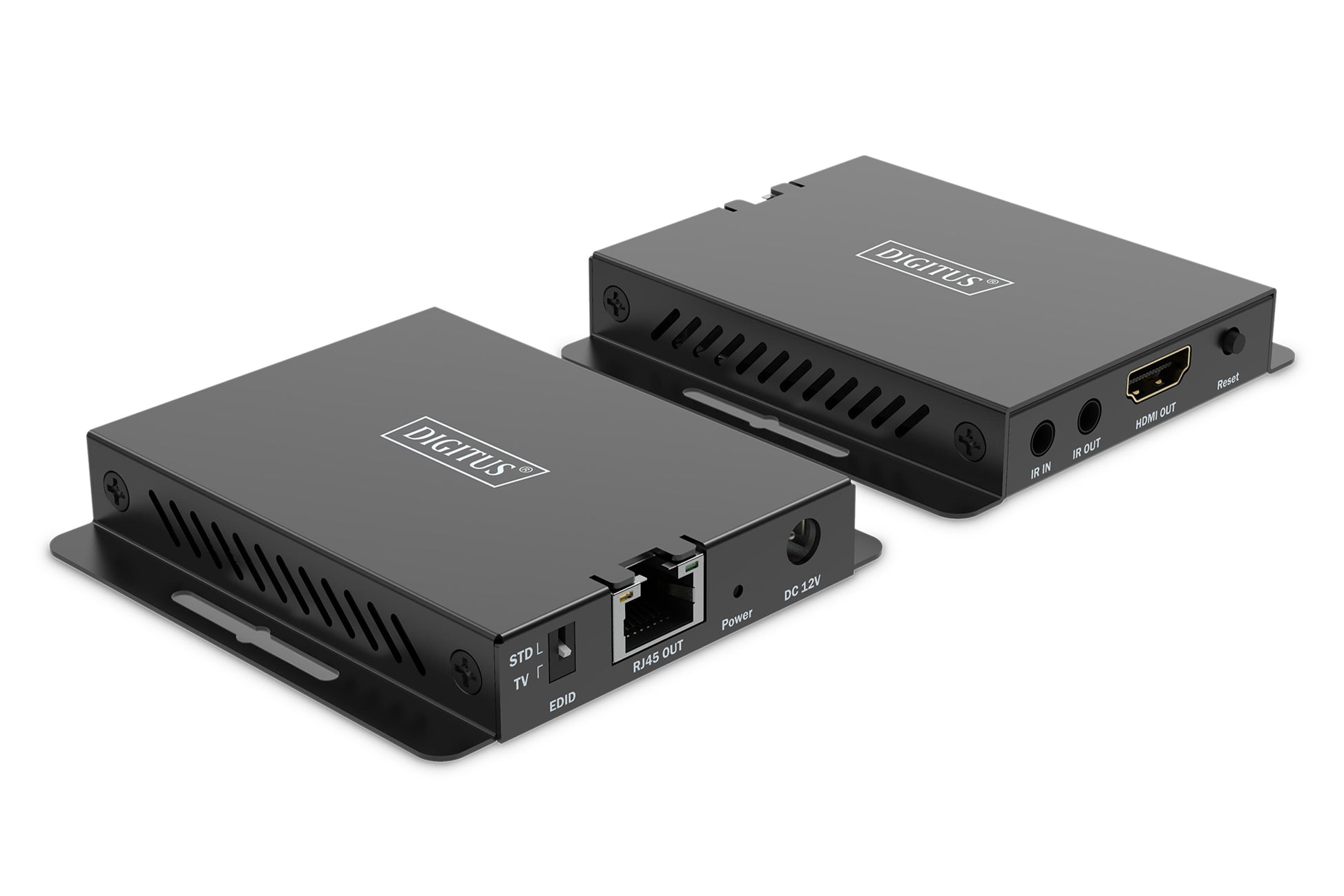 Digitus HDMI-Extender-Set – 4K UHD, 120 Hz, 40 m, HDMI 2.1, RJ-45 – Schwarz, Metall