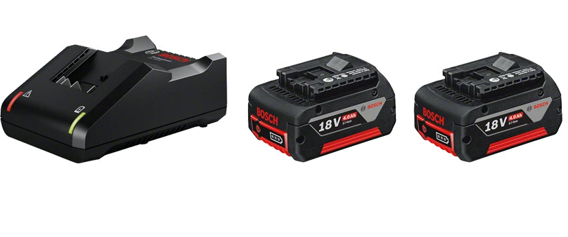 Bosch Professionelles GBA 18V Batterie- & Ladegerät-Set – 2×4 Ah (72 Wh), 18 V, Li‑Ion