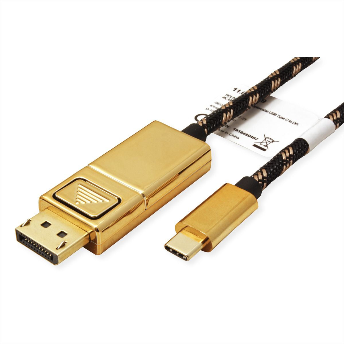 ROLINE USB-C auf DisplayPort Kabel DP 1.2 4K 60 Hz – 1 m – geflochten – für MacBook, Ultrabook, Notebook