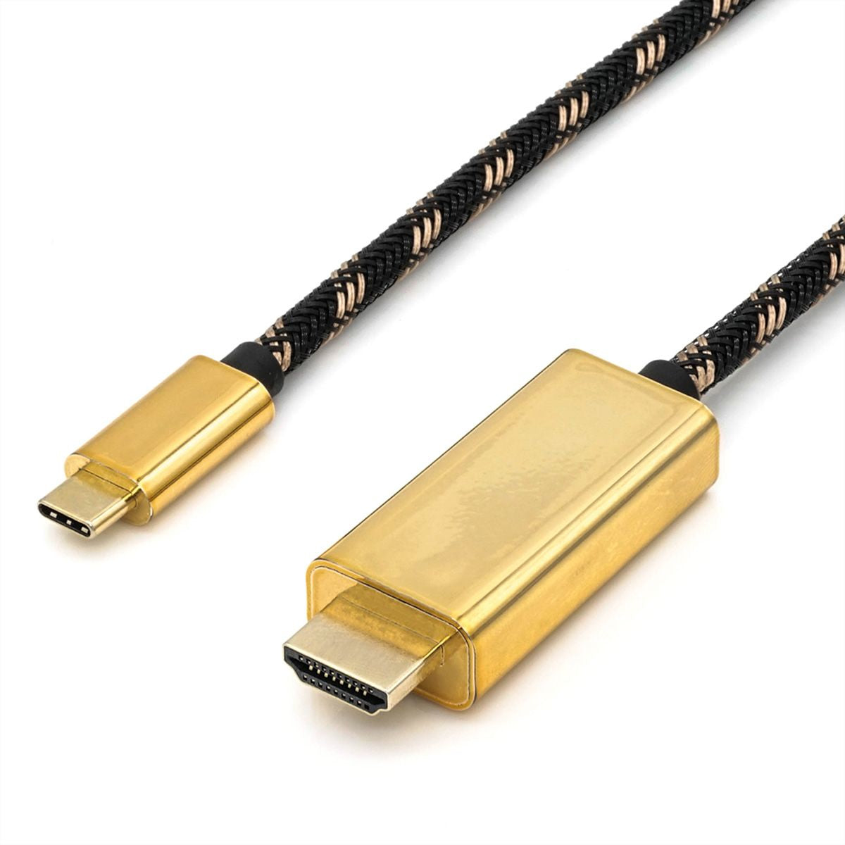ROLINE USB-C zu HDMI Kabel – 4K (3840 × 2160) @ 60 Hz, 2 m, Schwarz/Gold