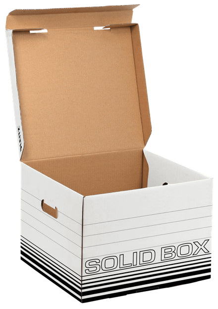 Leitz Solid Box Aufbewahrungsbox B 325 × H 270 × T 360 mm – mit Deckel, mit Tragegriff, schwarz/weiss, Karton