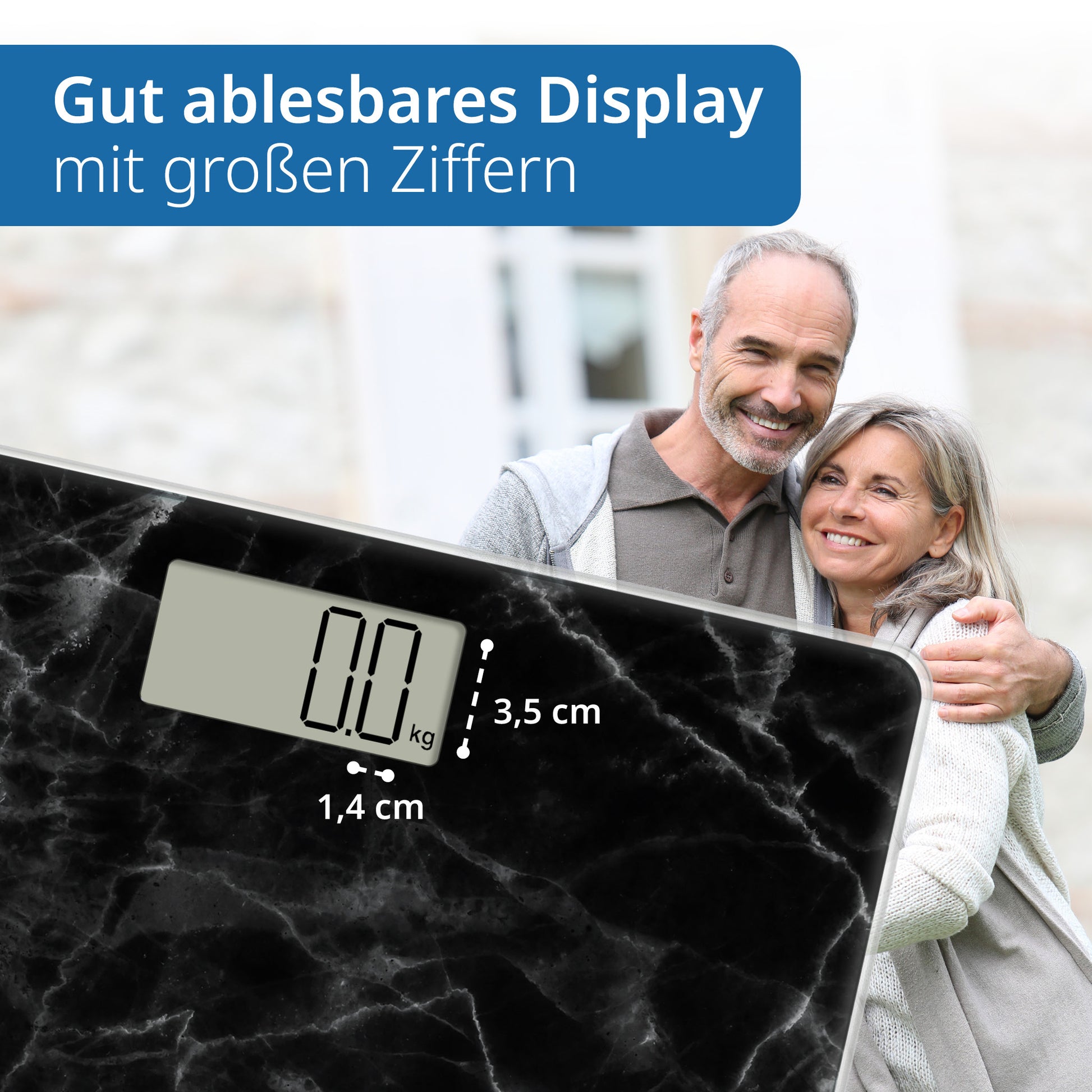 ADE Paketwaage Amina Marmor – Tragkraft 180 kg, Teilung 100 g, Wiegefläche 30 × 30 cm, Batterie, Glas
