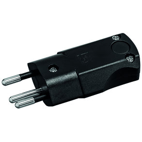Steffen Winkelstecker (T12) – 10 A/250 V, 3-polig (geerdet), einseitig gewinkelt, Schraubklemme, schwarz