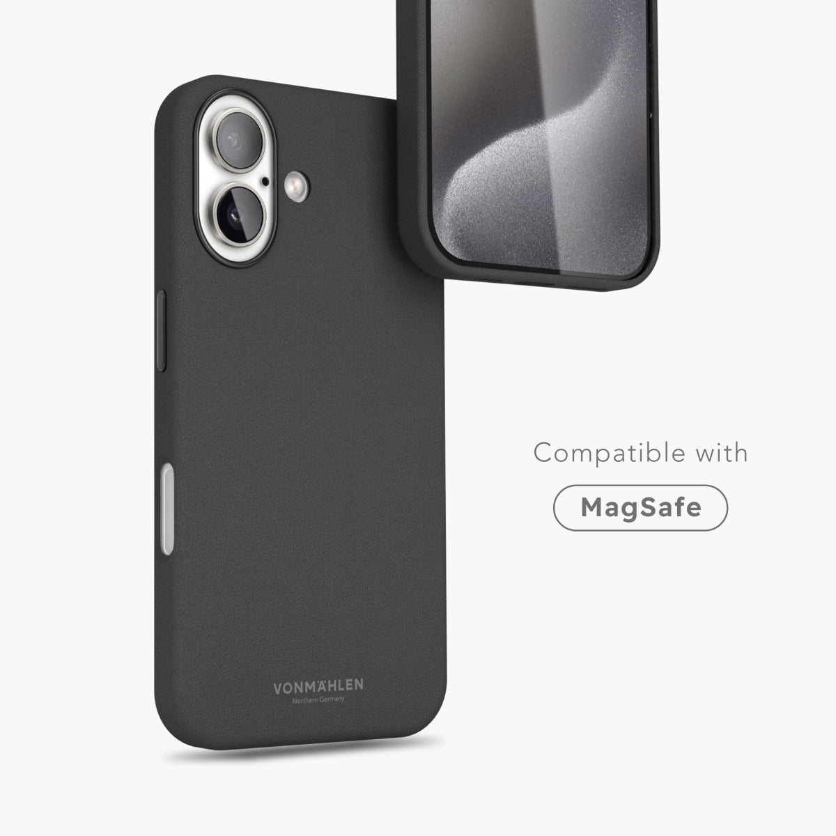 Vonmählen Backcover – für Apple iPhone 16 Plus – schwarz – Leder – MagSafe-kompatibel