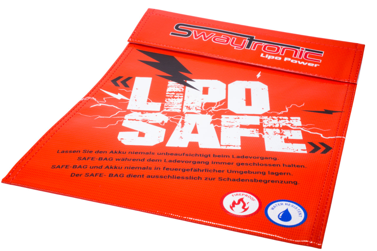 Swaytronic LiPo-Safe-Tasche, rot, 300 × 230 × 5 mm, 1 Fach, für LiPo-Akkus