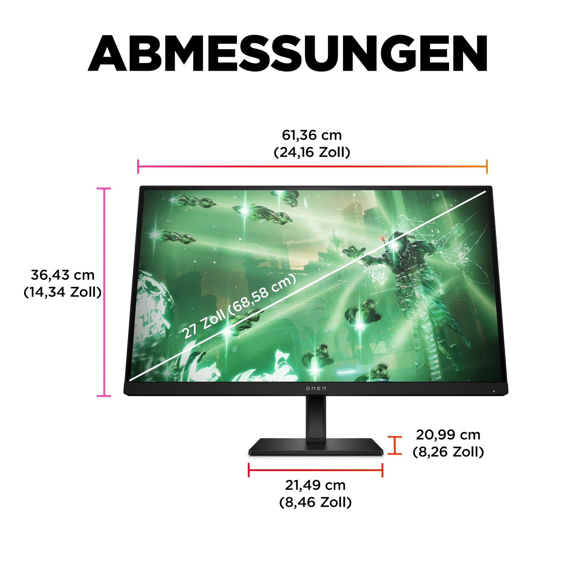 HP OMEN 27q – Monitor, 27", 2560 × 1440 (WQHD), IPS, 165 Hz, 400 cd/m², VESA 100 × 100, Schwarz