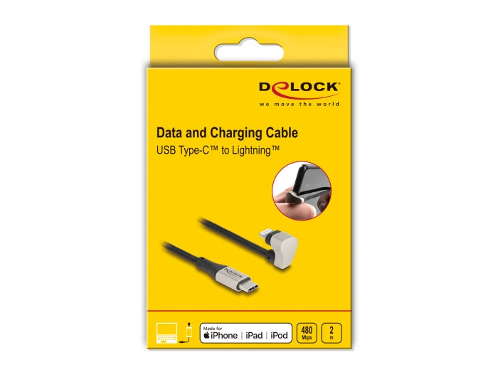 DeLOCK Daten- & Ladekabel – USB-C auf Lightning 2 m, geflochten, Schwarz – für iPhone/iPad