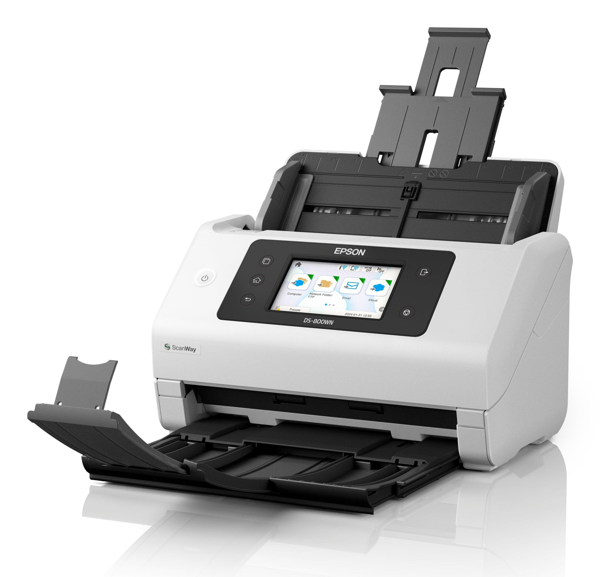 Epson WorkForce DS-800WN – Einzugsscanner, A4, Duplex, 50 ppm, ADF 100 Blatt, WLAN/LAN