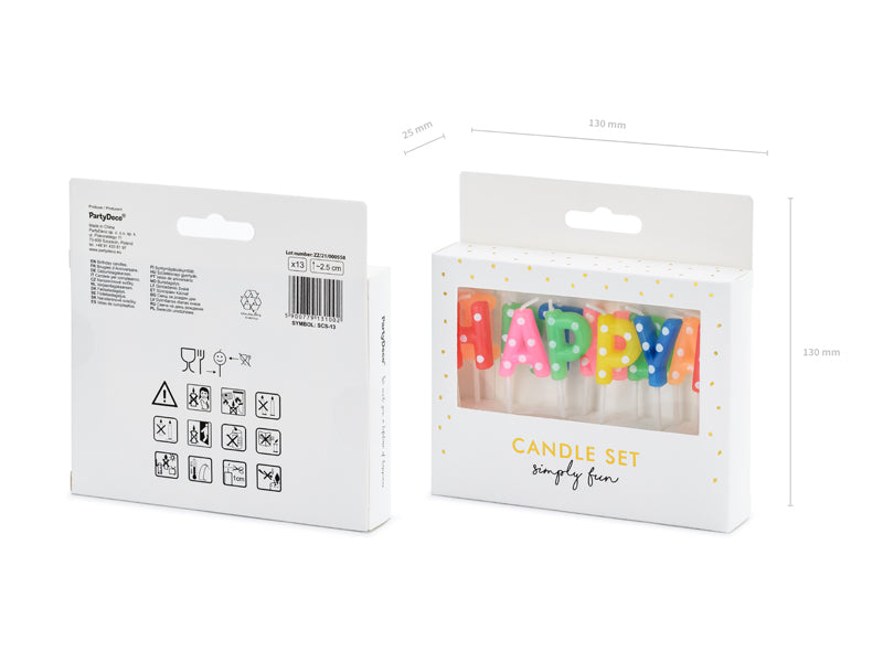 PartyDeco Geburtstagskerzen Happy Birthday – mehrfarbig – 2,5 cm – 13 Stk