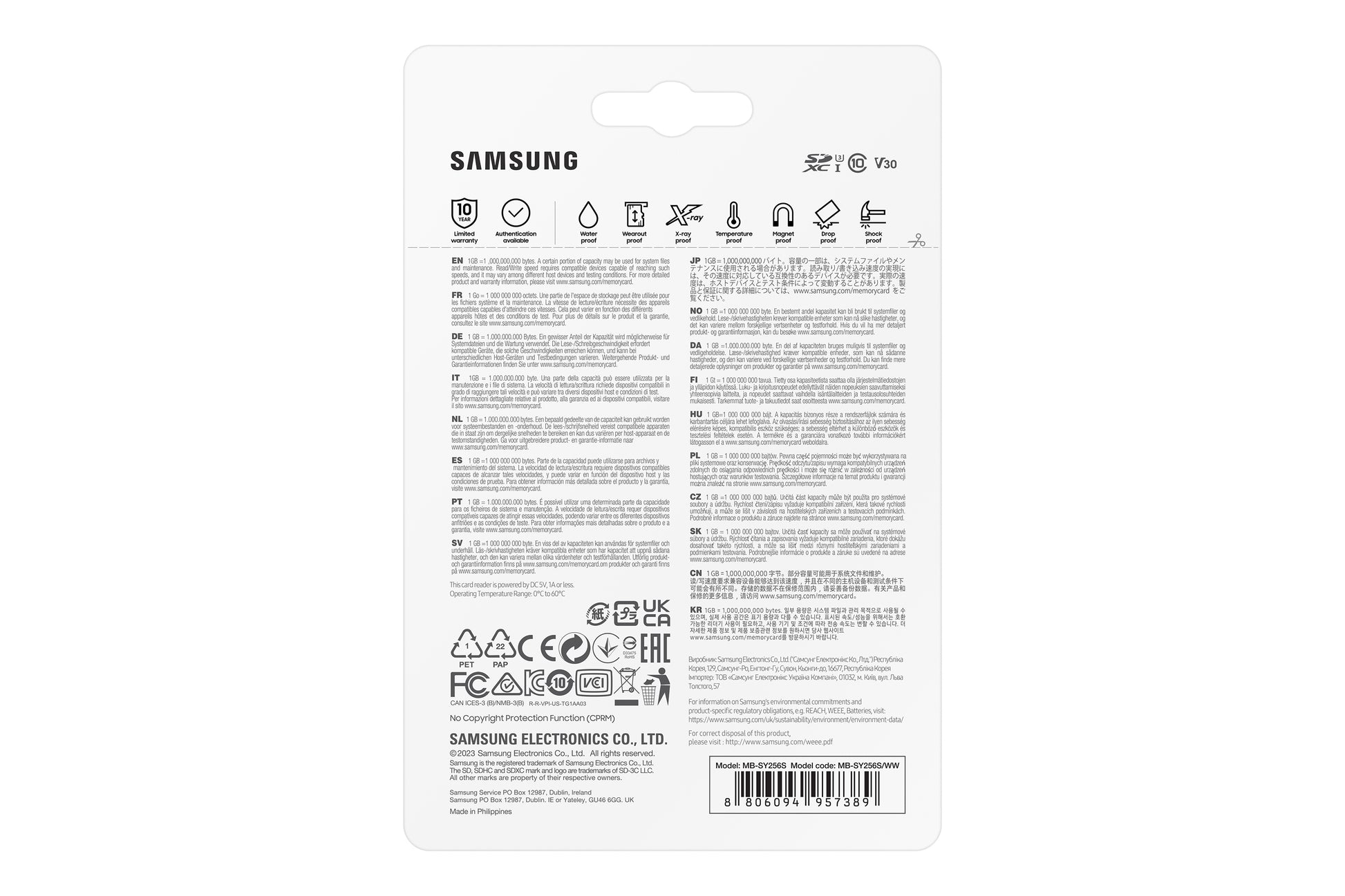 Samsung MB-SY256S SDXC 256 GB – UHS-I, U3, V30, 200/130 MB/s, Weiss