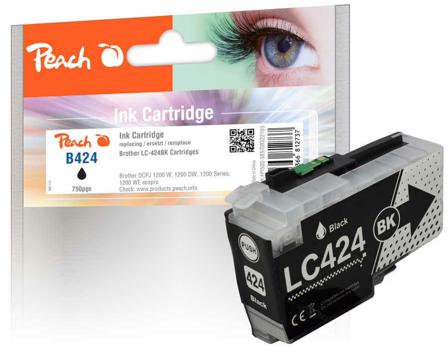 Peach PI500-385 Schwarz Tintenpatrone (Kompatibel) – 750 Seiten – für Brother DCPJ 1200 W/DW/Serie …