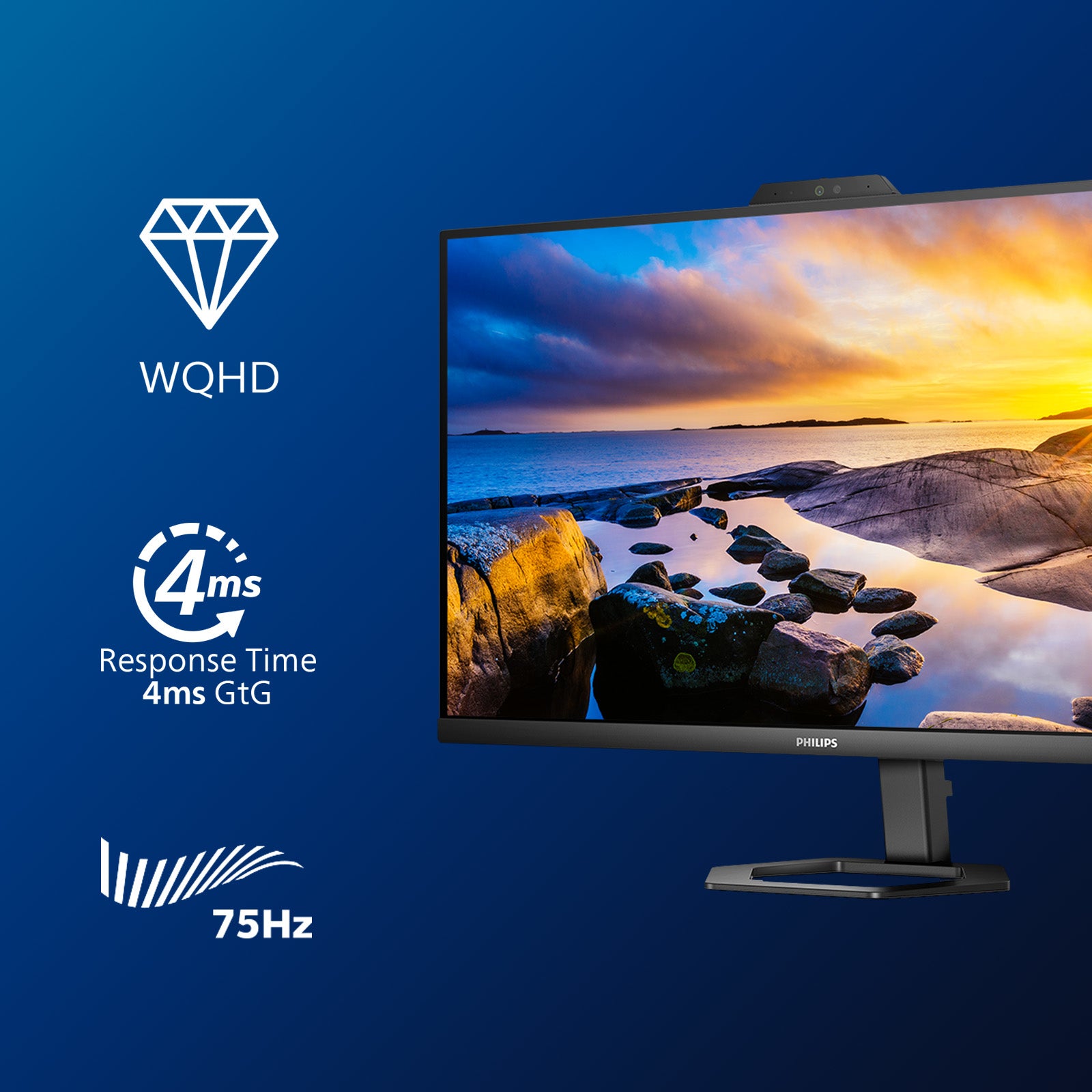 Philips 27E1N5600HE/00 – Monitor, 27", IPS, 75 Hz, 300 cd/m², Webcam, USB-C, USB-Hub, Integrierte Lautsprecher
