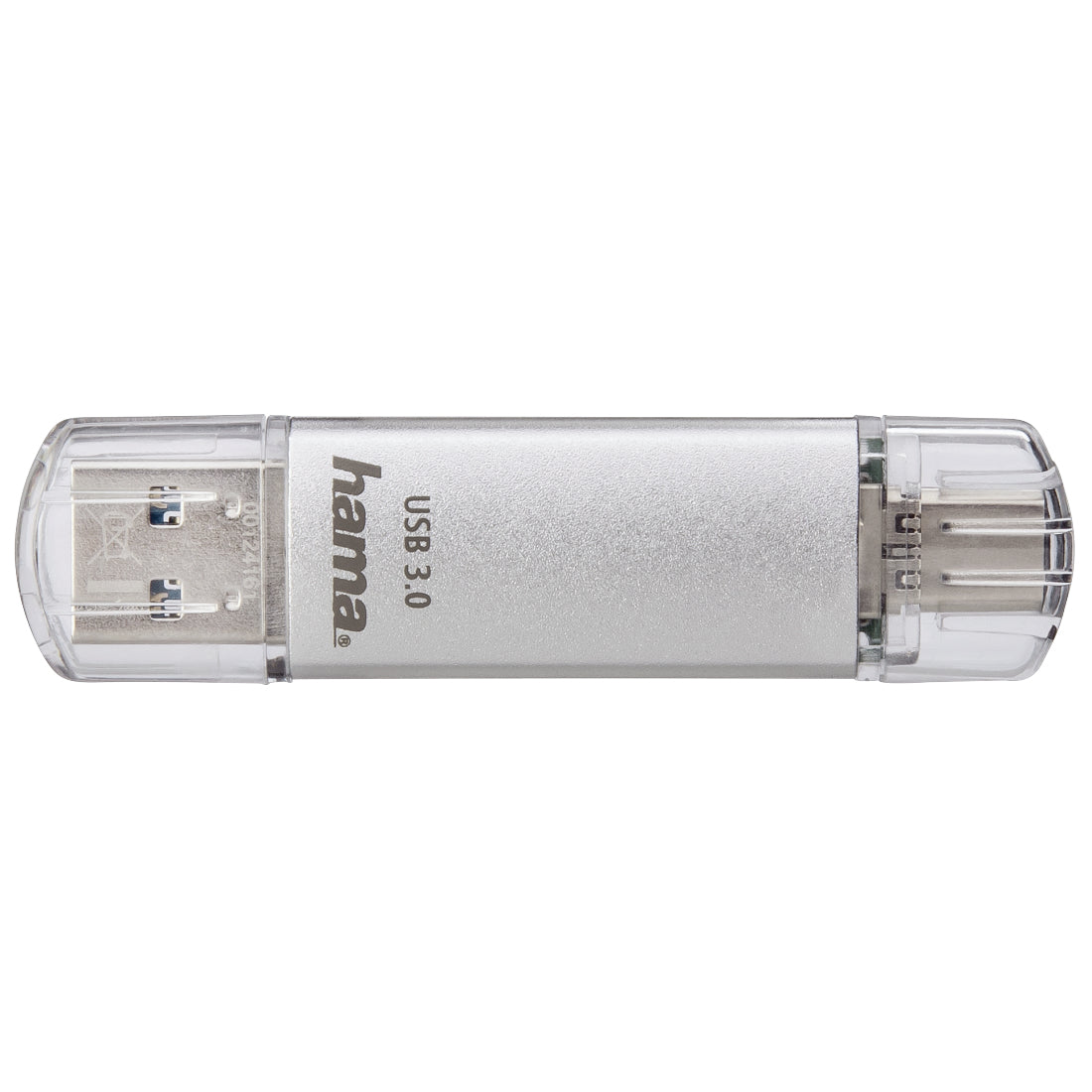 Hama C-Laeta USB-Stick 256 GB – USB-A/USB-C USB 3.2 Gen 1, 70 MB/s Lesen, mit Kappe, Metall, Silber