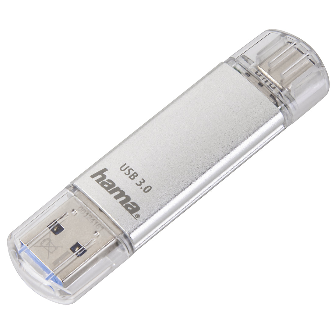 Hama C-Laeta USB-Stick 256 GB – USB-A/USB-C USB 3.2 Gen 1, 70 MB/s Lesen, mit Kappe, Metall, Silber