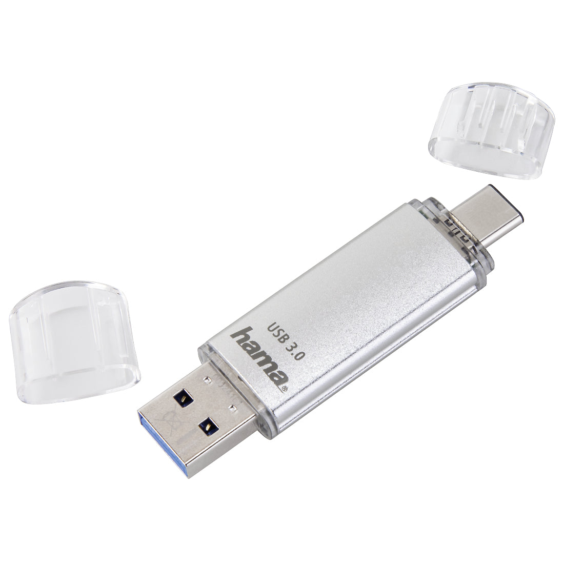 Hama C-Laeta USB-Stick 256 GB – USB-A/USB-C USB 3.2 Gen 1, 70 MB/s Lesen, mit Kappe, Metall, Silber