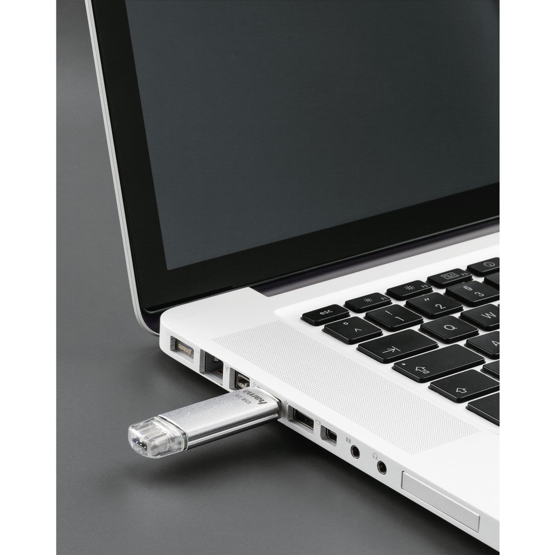 Hama C-Laeta USB-Stick 256 GB – USB-A/USB-C USB 3.2 Gen 1, 70 MB/s Lesen, mit Kappe, Metall, Silber