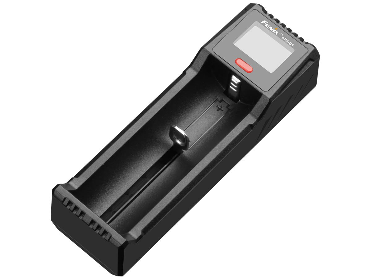 Fenix ARE-D1 Batterieladegerät 1× – für AA, AAA, C, Li-Ion/NiMH/NiCd – Micro-USB, LCD – schwarz