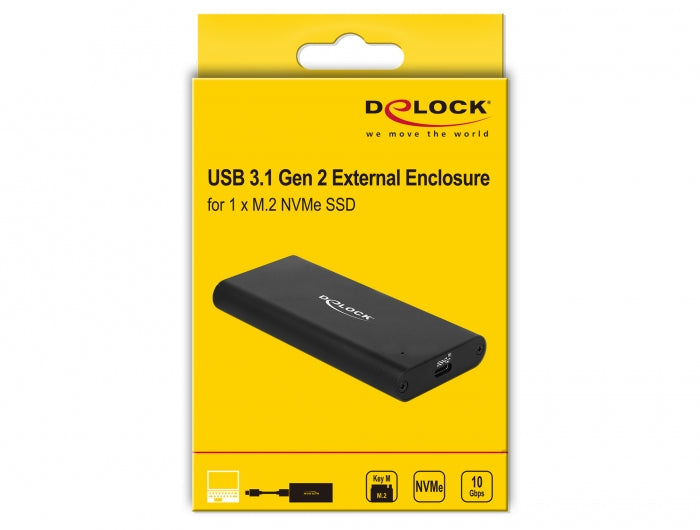 DeLOCK 42614 – 1-Schacht SSD-Gehäuse – USB 3.2 Gen 2 (10 Gbit/s), USB Typ-C, für M.2 NVMe (M-Key, PCIe)