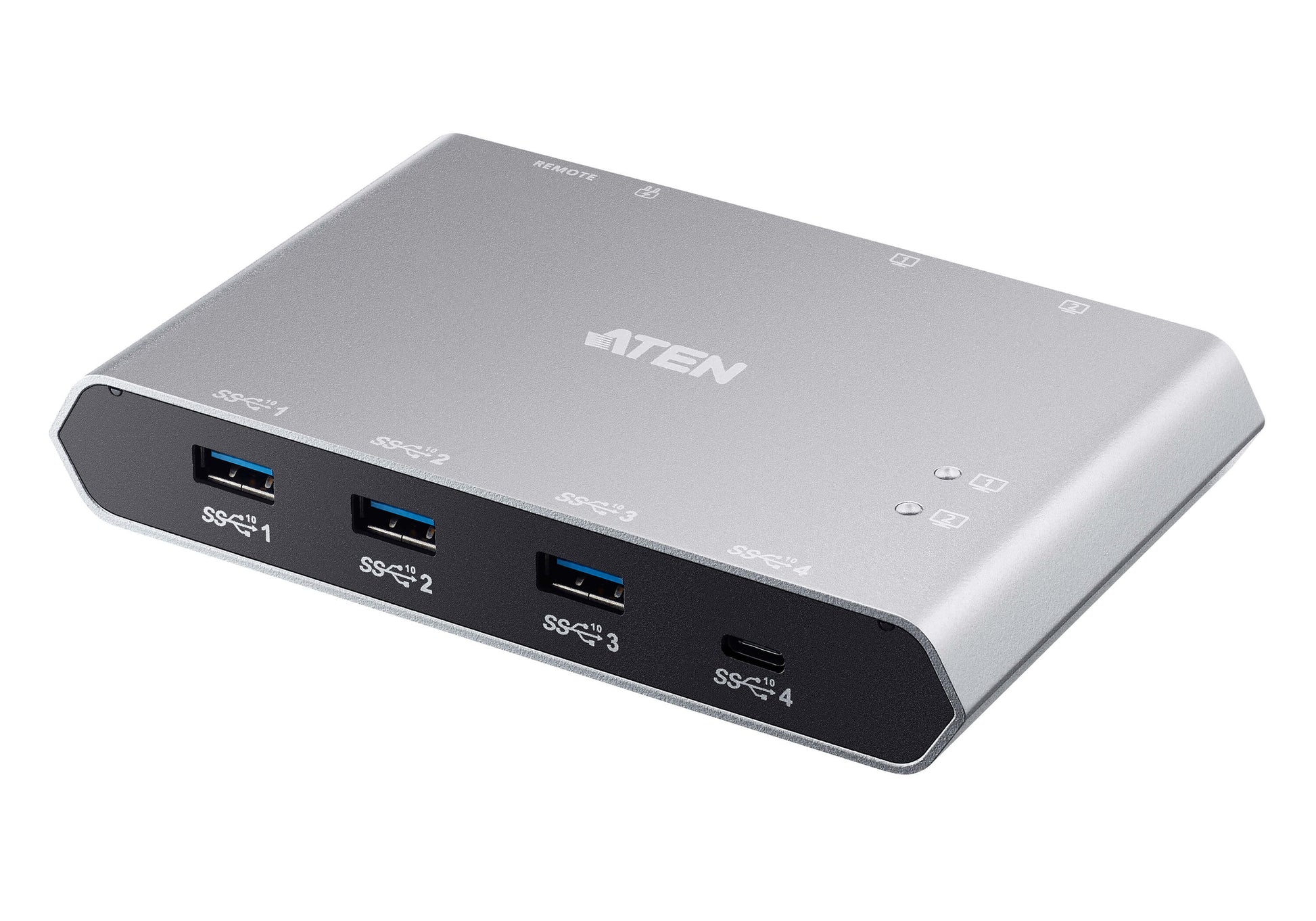 ATEN USB-Switch 2-Port, USB 3.2 Gen 1 (Typ A), USB-Hub, DC-Anschluss, Aluminiumgehäuse