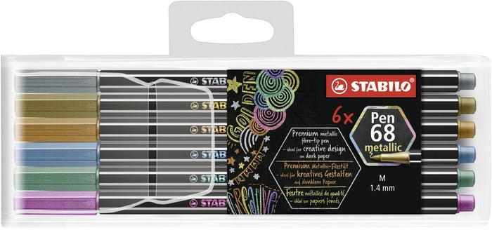 STABILO Pen 68 Metallic Filzstifte – Rundspitze, 1,4 mm, 6 Farben