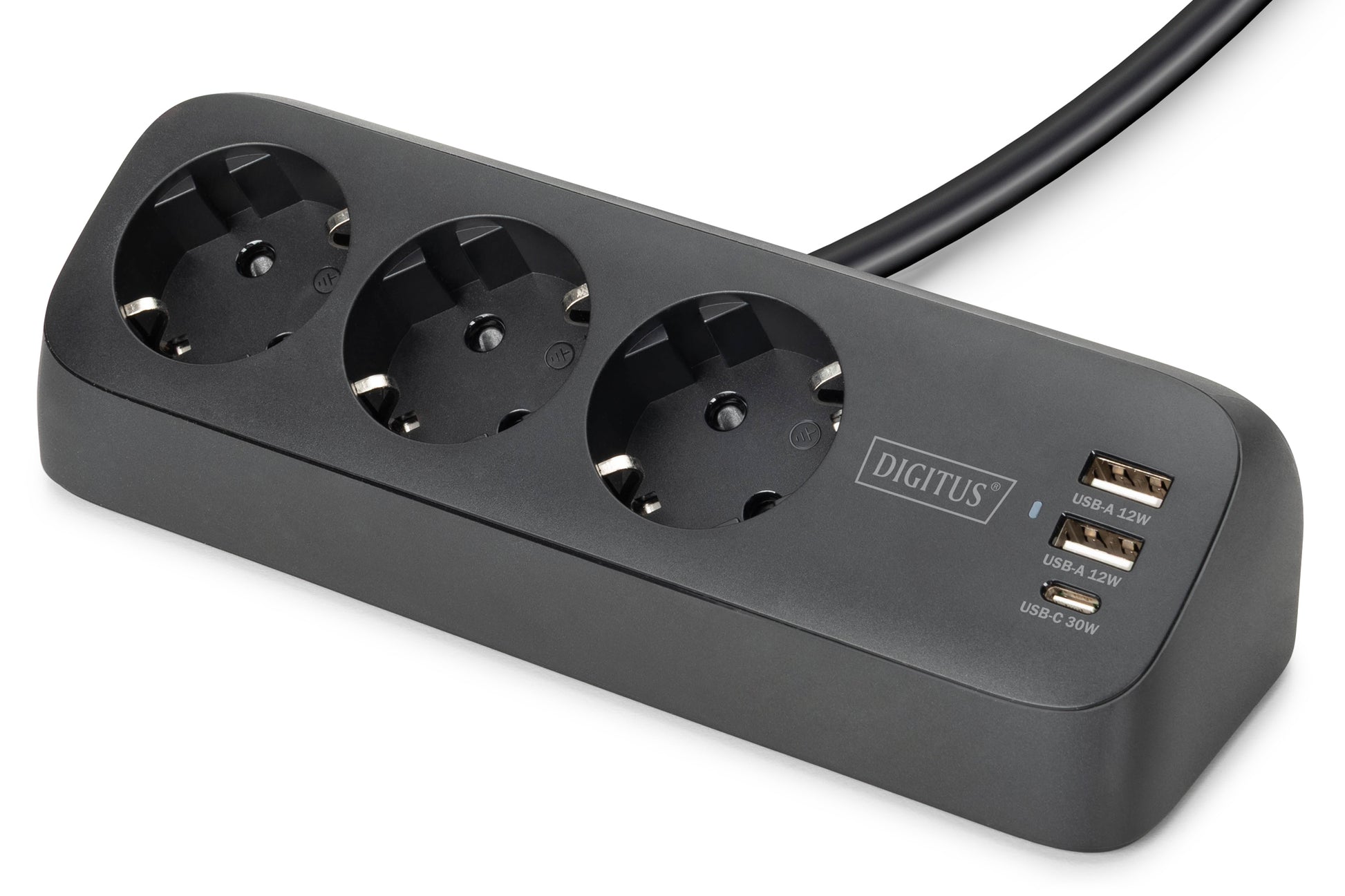 Digitus Steckdosenleiste – 3× Schuko (Typ E/F), USB-A/C, 1,5 m, ohne Schalter, IP20, schwarz