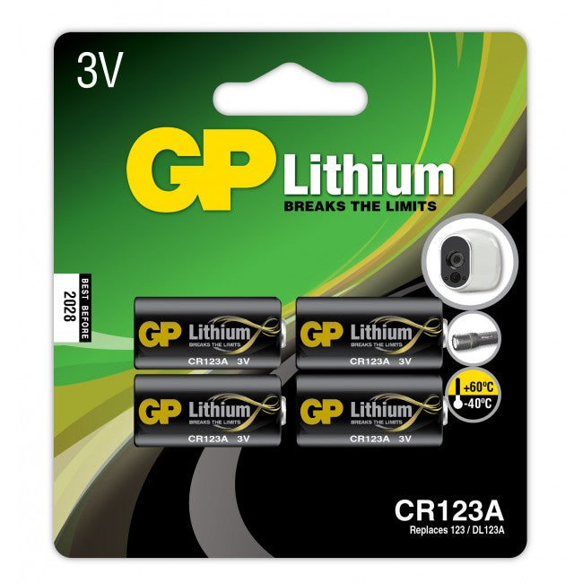 GP Batteries CR123A Batterien, Lithium-Mangandioxid, 3 V – 4 Stk.