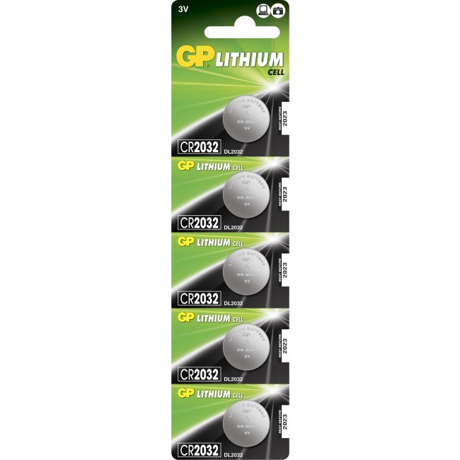 GP Batteries Knopfzellen CR2032, Lithium-Mangandioxid, 3 V – 5 Stk.
