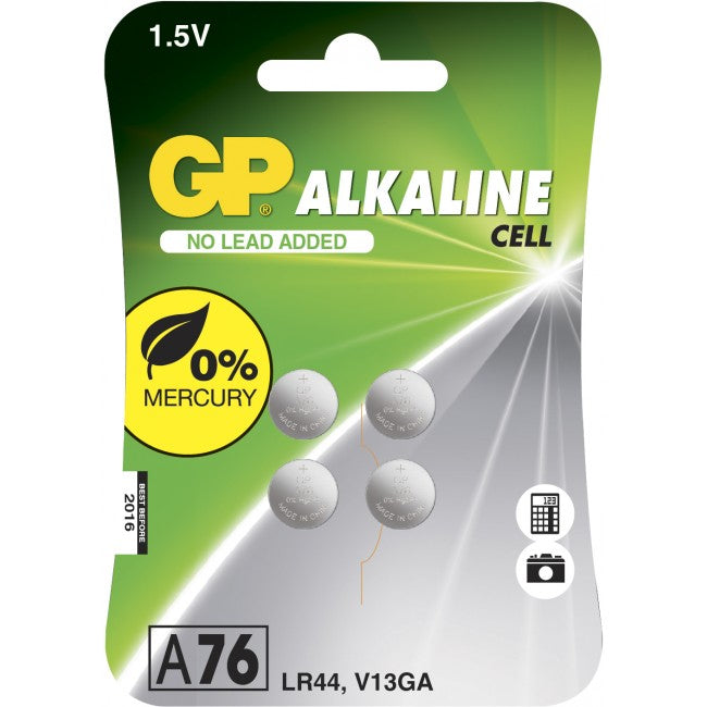 GP Batteries Knopfzellen LR44, Alkaline, 1,5 V – 4 Stk.