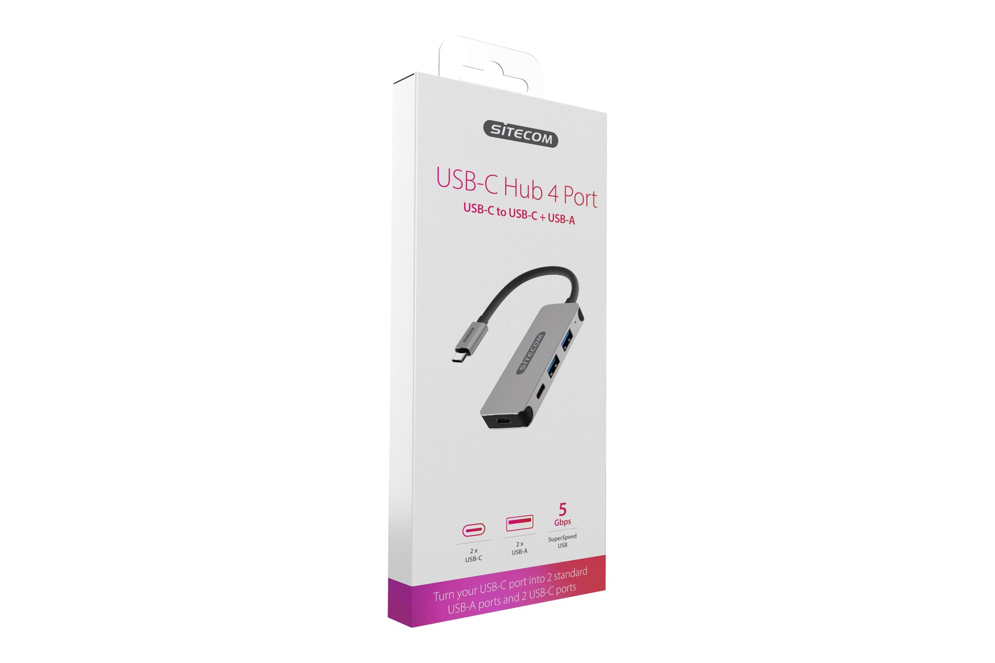 Sitecom CN-384 USB-Hub – USB-C, 2× USB-A, 2× USB-C, für alle Betriebssysteme