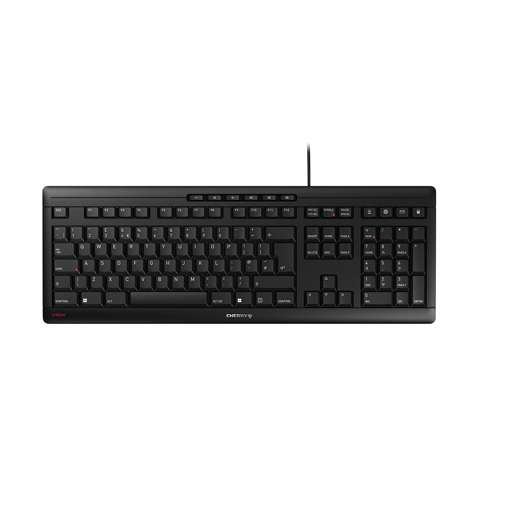 CHERRY Stream – Tastatur, kabelgebunden (USB-A), UK-Layout (EN), Fullsize (mit Ziffernblock) – für Windows