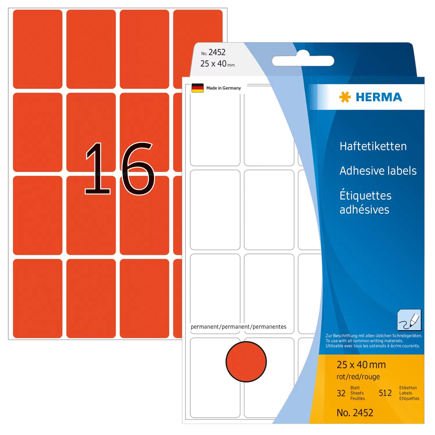 HERMA Schuletiketten – 25×40 mm, Abgerundete Ecken, 512 Stk, 32 Bogen, Papier, Permanent Haftend
