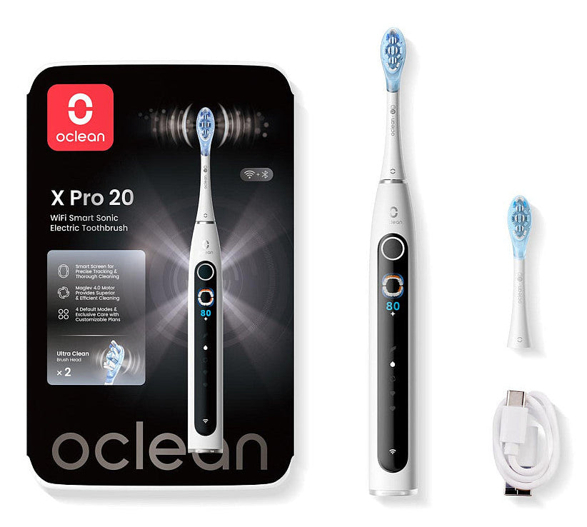 Oclean Schallzahnbürste X Pro 20 – 84'000 Bewegungen/min, Positionserkennung, 2 Bürstenköpfe – Weiss