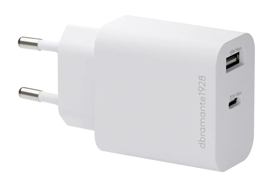 dbramante1928 CH25EUWH7244 USB-Ladegerät 25 W – USB-C×1, USB-A×1 – PD, PPS, EU-Stecker (Typ C) – Weiss