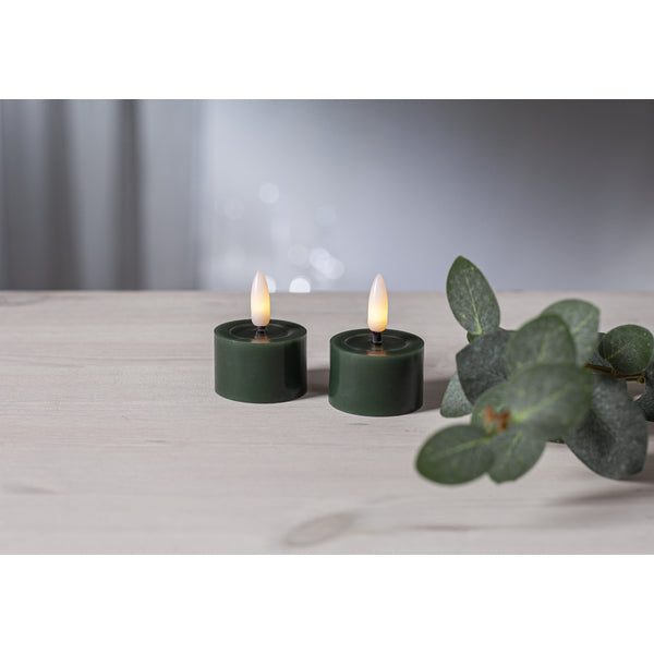 Star Trading LED-Teelicht – 2er Pack, Ø 4 × 5 cm, Warmweiss, Timer, Grün