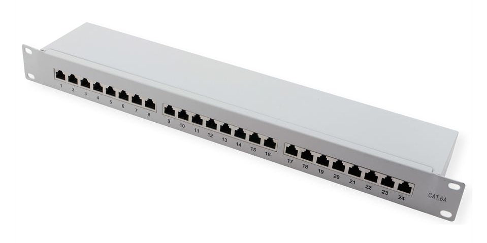 VALUE Patchpanel Cat.6A (Klasse EA) – 24× 10G, geschirmt, 19", 1U, Grau