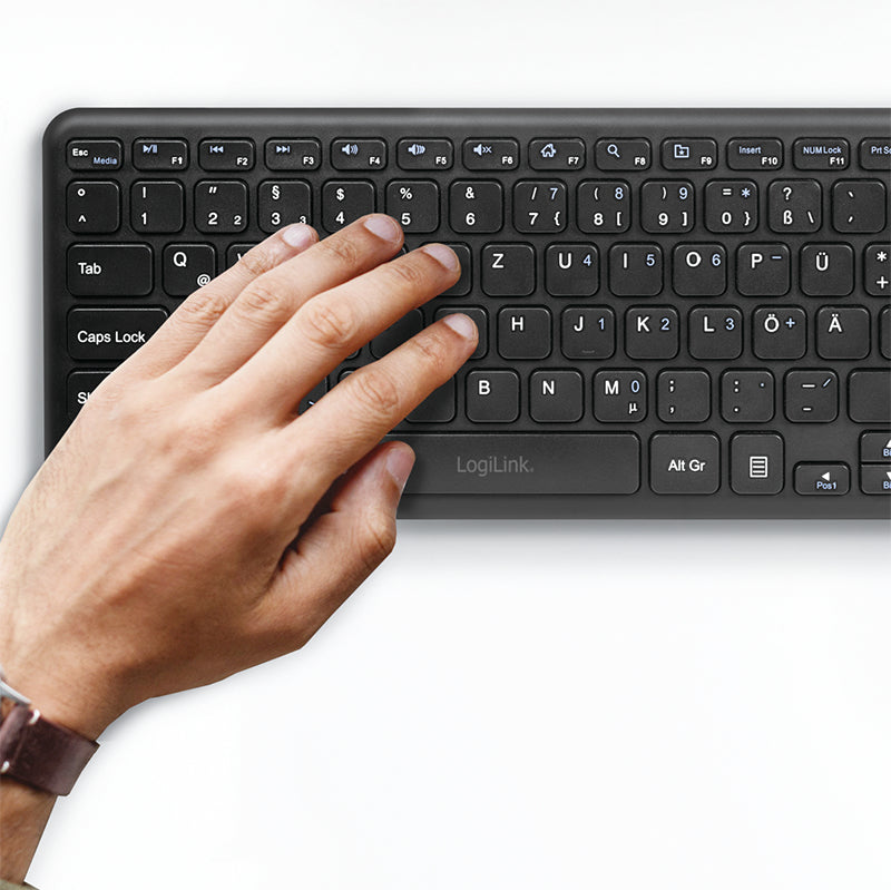 LogiLink Mini Tastatur – 2,4 GHz USB-A (Nano-Empfänger) – QWERTZ (DE) – mit Touchpad, ohne Ziffernblock
