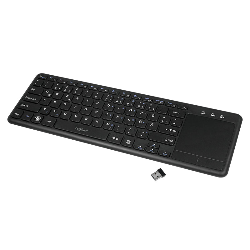 LogiLink Mini Tastatur – 2,4 GHz USB-A (Nano-Empfänger) – QWERTZ (DE) – mit Touchpad, ohne Ziffernblock