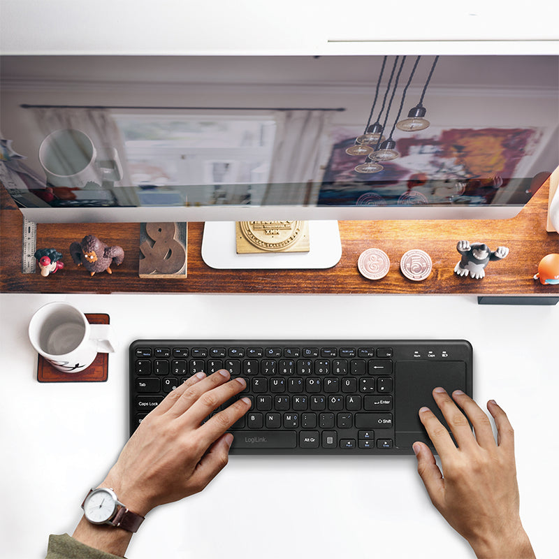 LogiLink Mini Tastatur – 2,4 GHz USB-A (Nano-Empfänger) – QWERTZ (DE) – mit Touchpad, ohne Ziffernblock