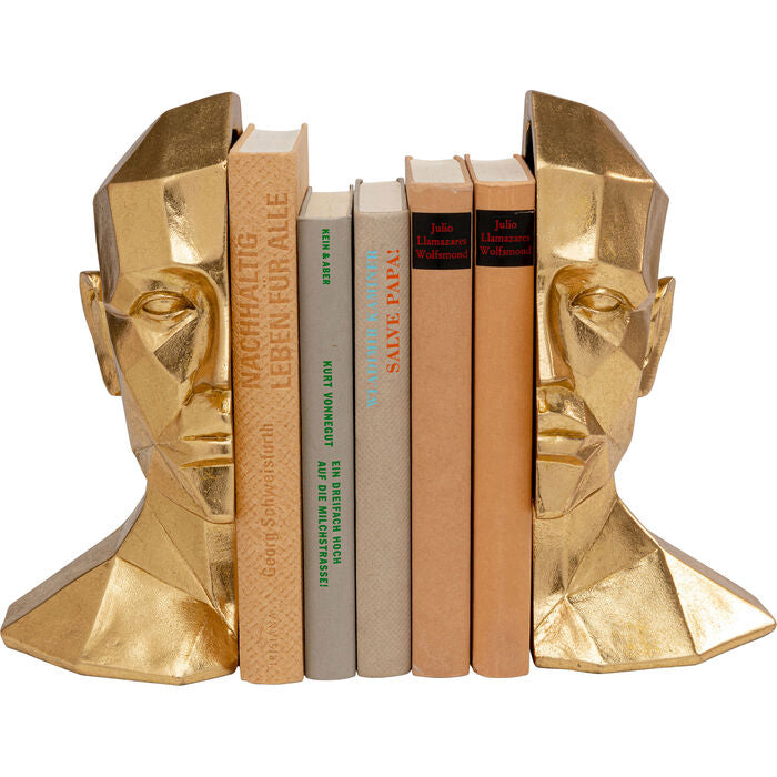 KARE Face Buchstütze – 16 × 24 × 11,5 cm – Polyresin, gold – 2-teilig