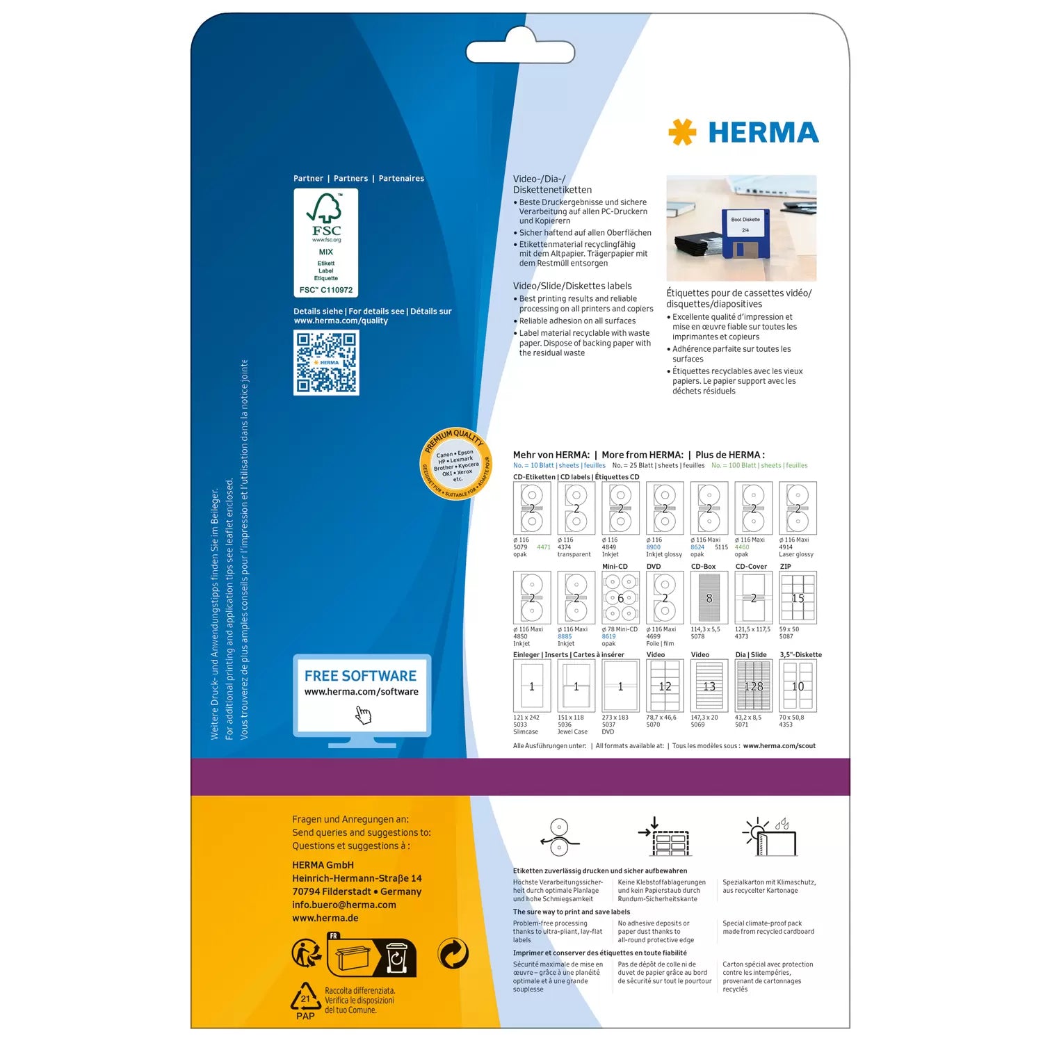 HERMA Drucketiketten, 79 mm × 47 mm, weiss, permanent, für Video VHS, Front, 25 Blatt (300 Etiketten)