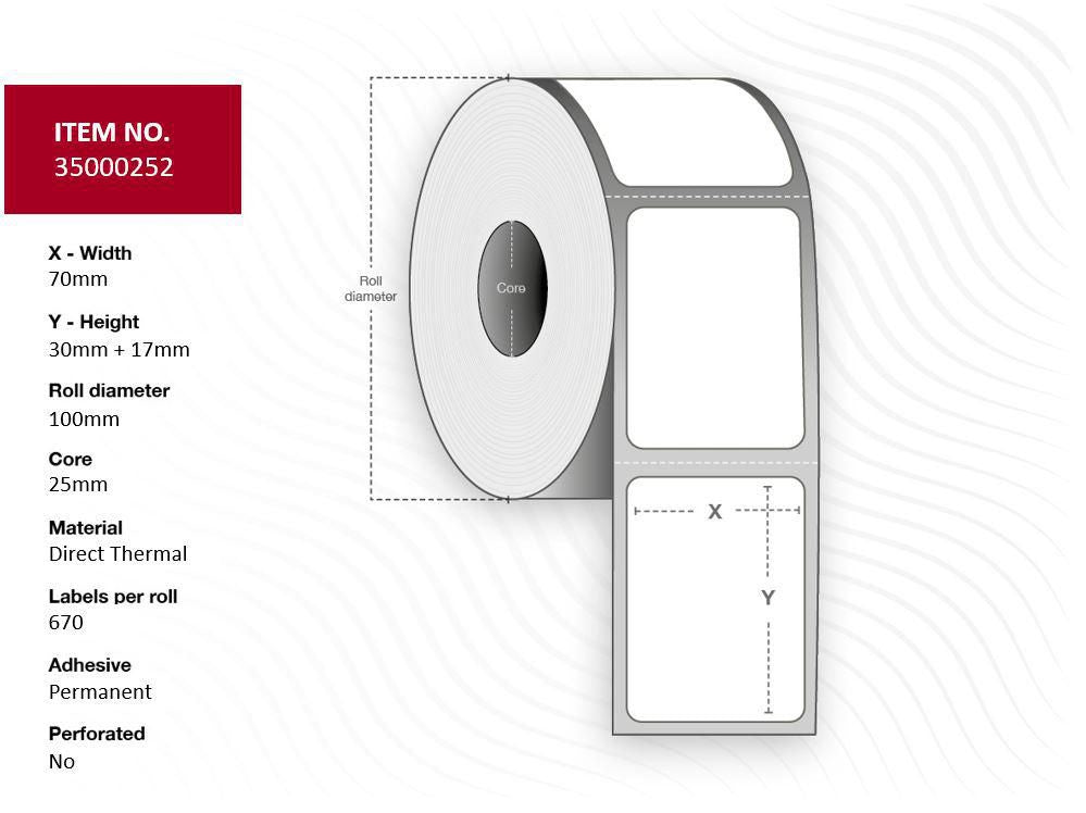 Capture Rollenetiketten, 70 mm × 20,1 m, weiss, unbeschichtet, permanent, 4 Rollen