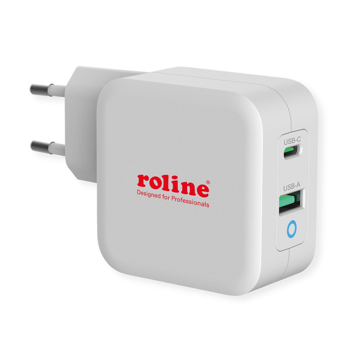 ROLINE USB-Ladegerät 65 W – USB-C×1, USB-A×1 – PD, QC 3.0 – EU-Stecker (Typ C)