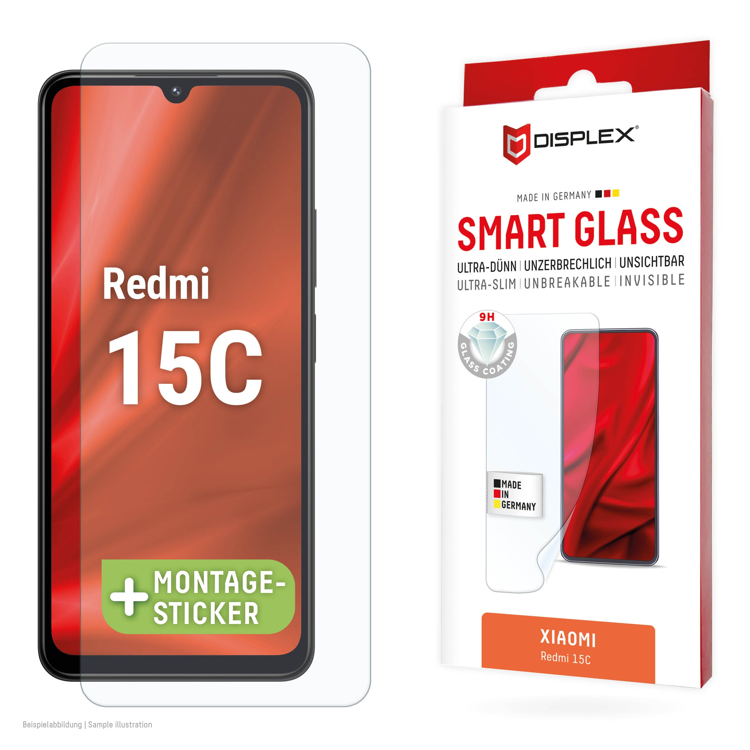 E.V.I. Displayschutz (Panzerglas), 9H – für Redmi 15C – mit Applikator