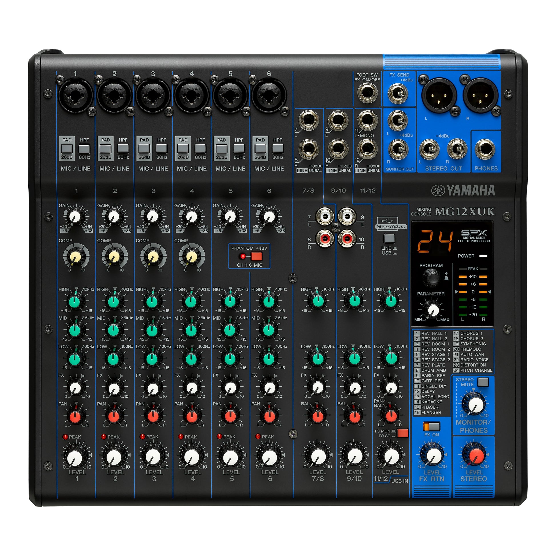 Yamaha MG12XUK – 6-Kanal Mischpult, USB-Audio, Effekt-Sektion, Schwarz
