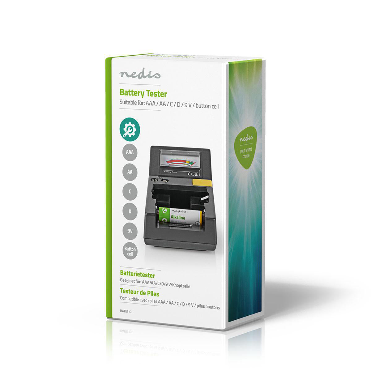 Nedis Batterietester – für AA/AAA/C/D/9 V/Knopfzellen