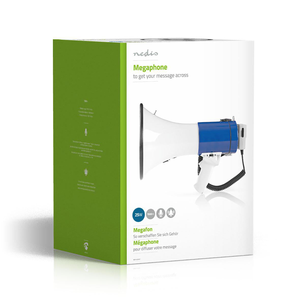 Nedis Megaphon – Reichweite 1500 m, 120 dB, mit Sirene, batteriebetrieben – Weiss