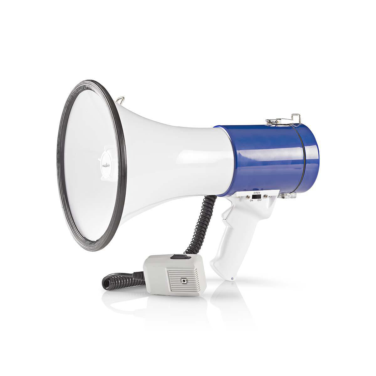 Nedis Megaphon – Reichweite 1500 m, 120 dB, mit Sirene, batteriebetrieben – Weiss