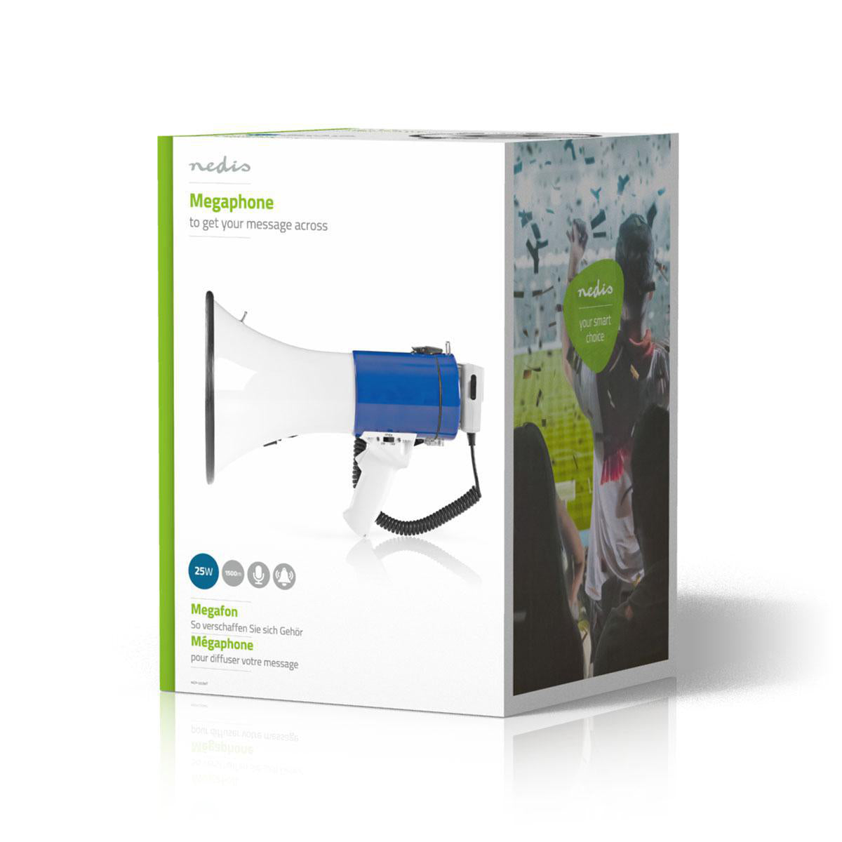 Nedis Megaphon – Reichweite 1500 m, 120 dB, mit Sirene, batteriebetrieben – Weiss