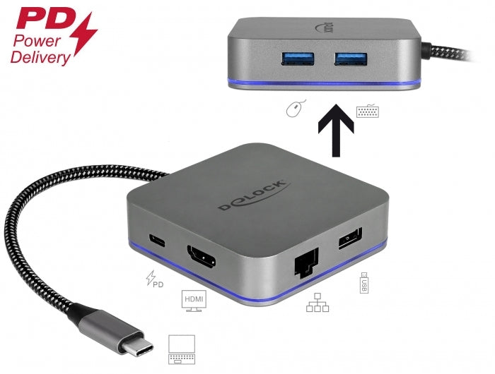DeLOCK Dockingstation – für Tablets, USB-C, HDMI, Metall, Grau